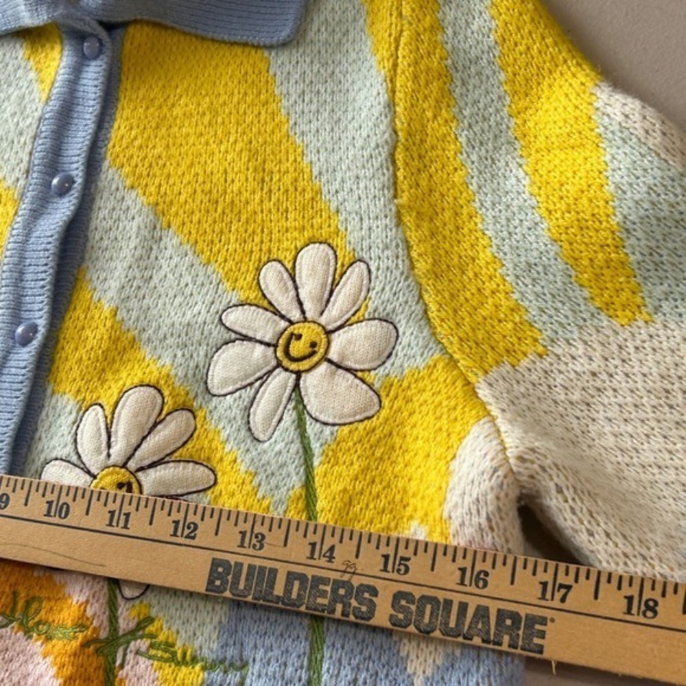 House of Sunny Mushroom Cardigan Smiley Daisy Knit Crop Sweater UK 8 - Picture 8 of 8